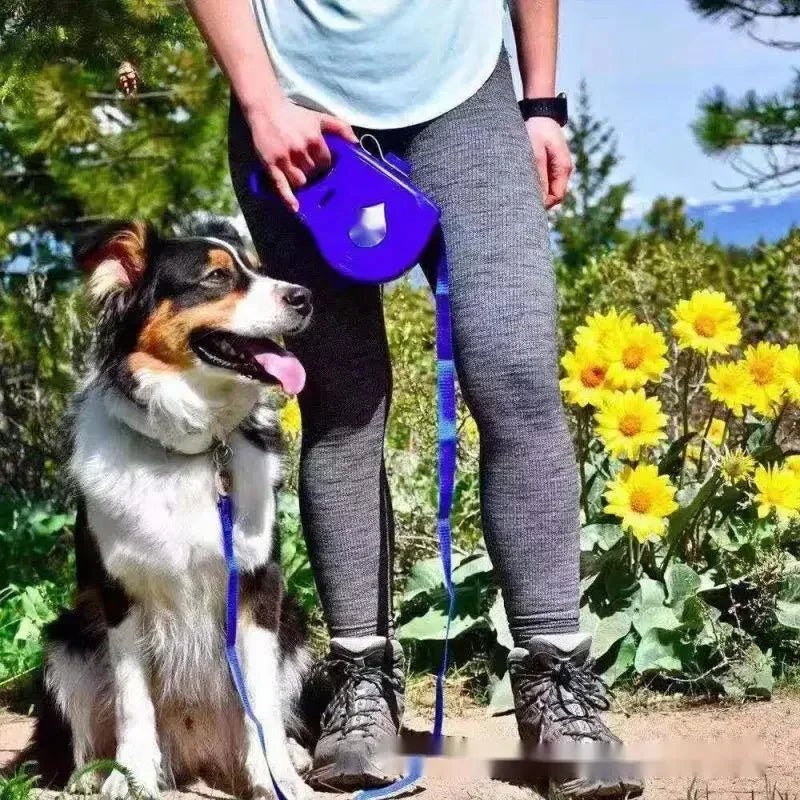 4-in-1 Retractable Dog Leash | Built-in Water Bottle, Food Bowl & Poop Bag Holder