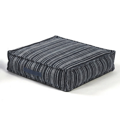 Blue corduroy stripe floor cushion dog bed, 65 x 65 x 15 cm low