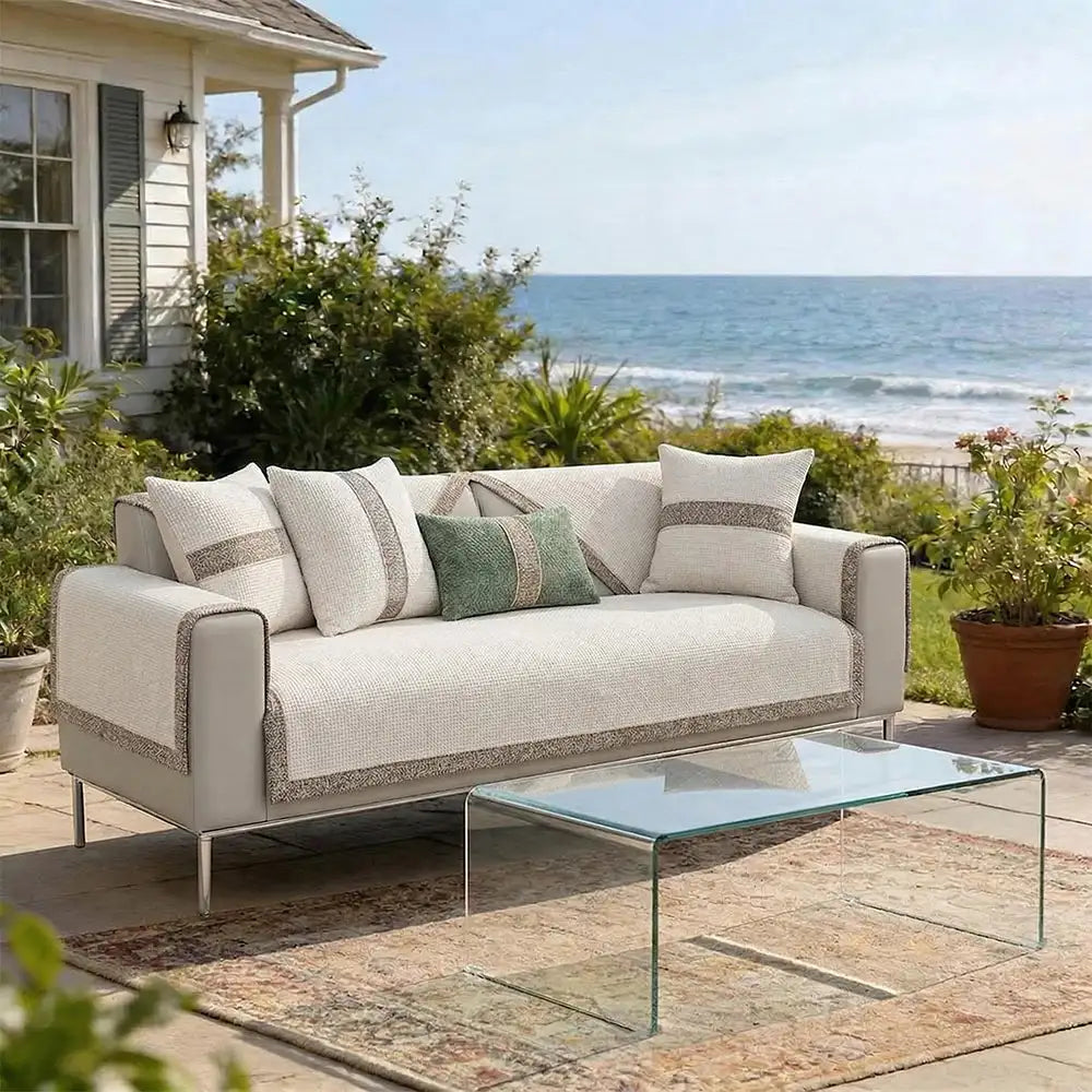 All-Season Modern Tweed Woven Chenille Outdoor Couch Cover with Anti-Slip Backing