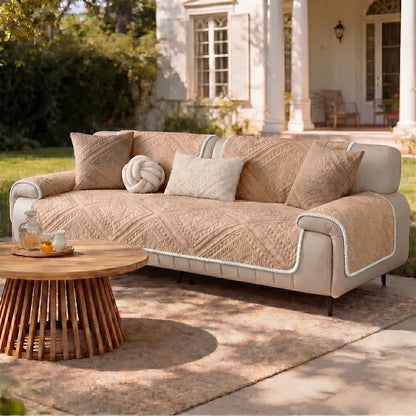 All-Season Nordic-Style Carved Plush Outdoor Couch Cover with Non-Slip Backing - Decorative & Durable