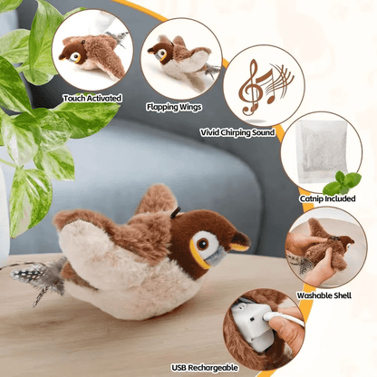 Flapping Bird Cat Toy with Realistic Flapping Wings and Chirping Sounds — USB Rechargeable Interactive Toy for Cats