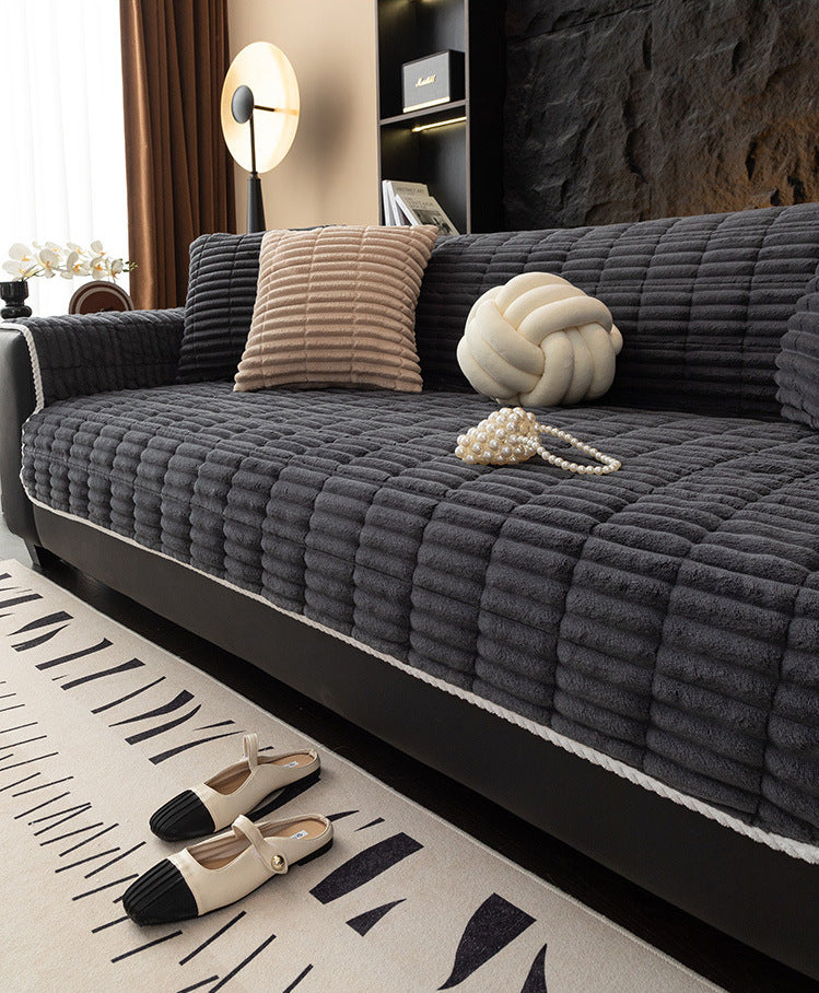 Dark Grey flannel couch cover on sofa