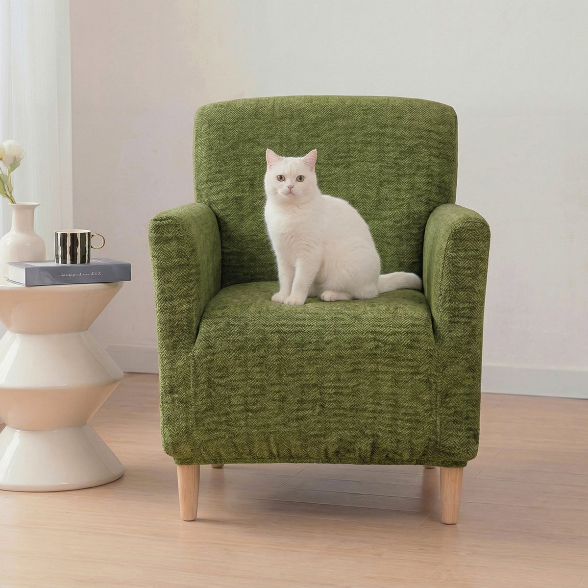 Herringbone Full-Coverage Armchair Protector – Soft, Scratch-Resistant Sofa Cover with Elastic Fit