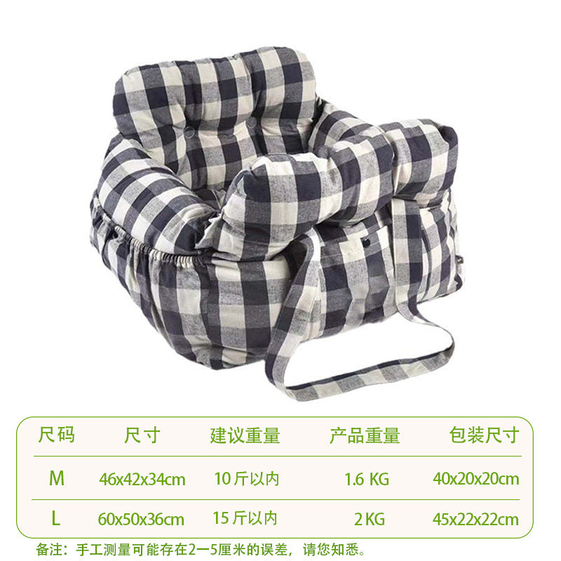 Black and white check dog car seat bed