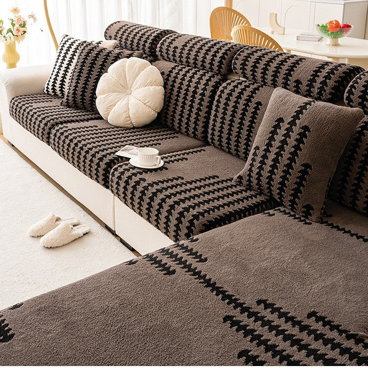 Coffee fishbone stretch couch cover