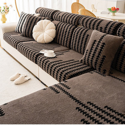 Coffee fishbone stretch couch cover