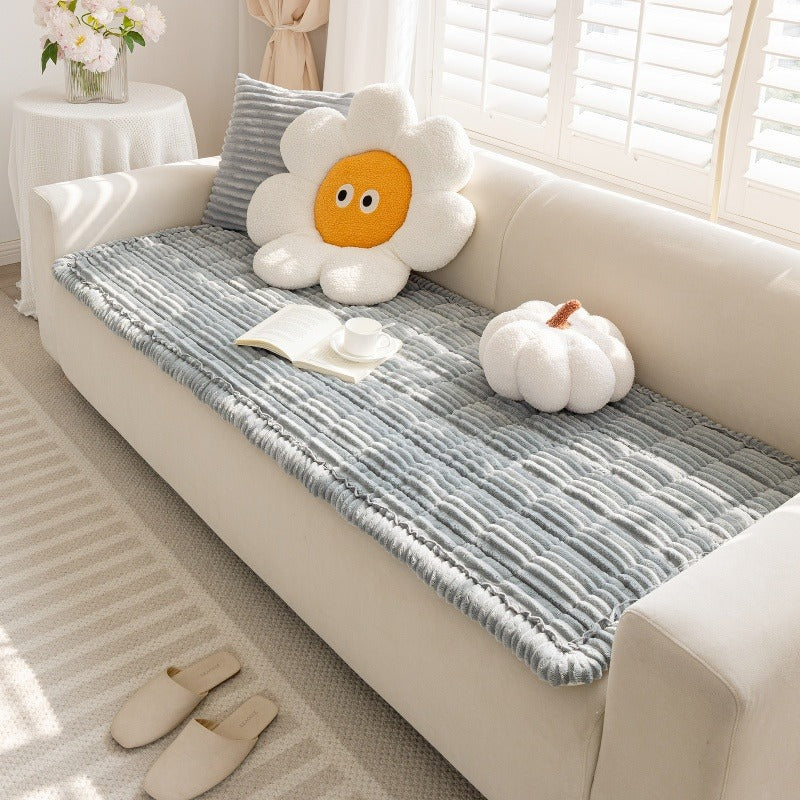 Light grey padded flannel couch cover and pet mat, water resistant