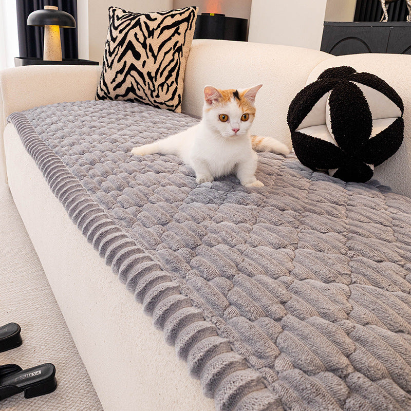 Snow Velvet - Grey plush couch cover