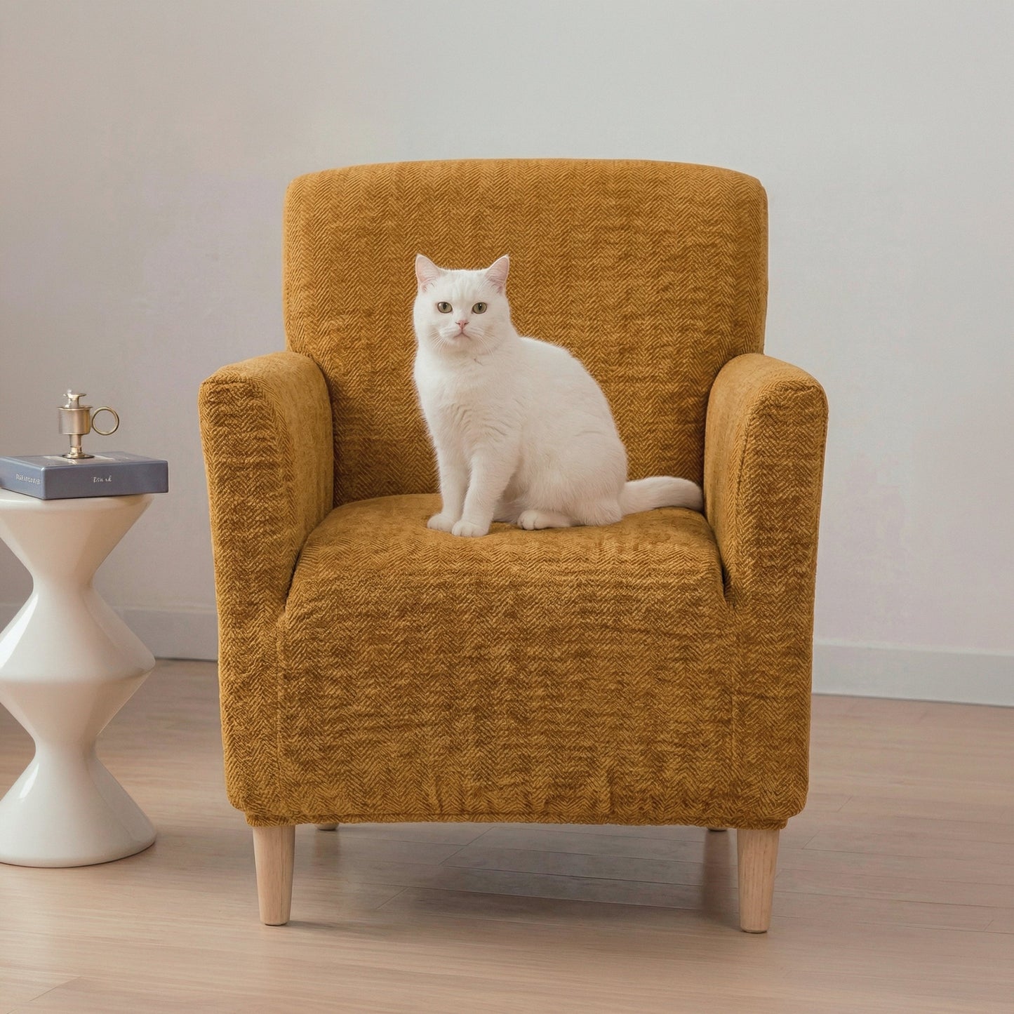 Herringbone Full-Coverage Armchair Protector – Soft, Scratch-Resistant Sofa Cover with Elastic Fit