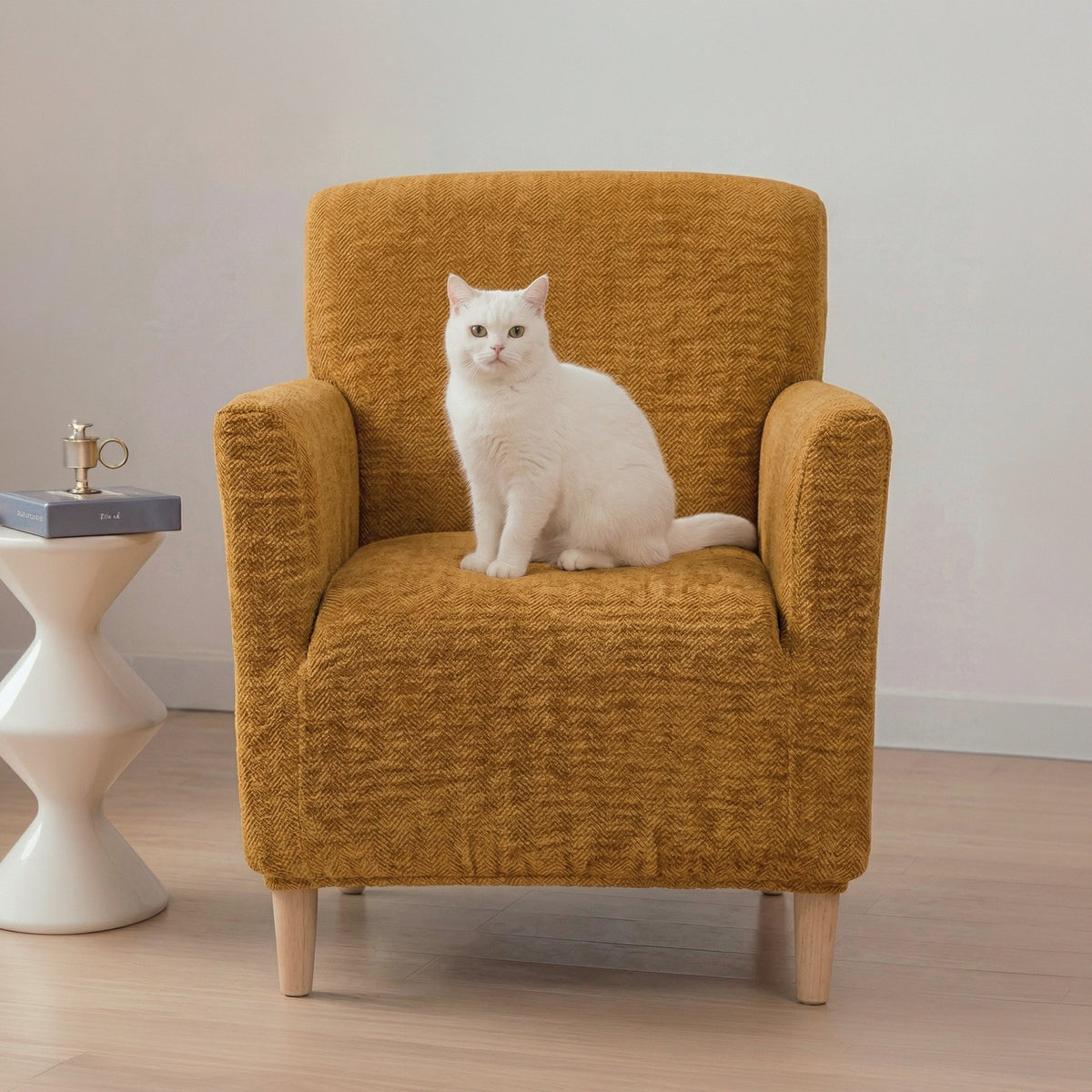 Herringbone Full-Coverage Armchair Protector – Soft, Scratch-Resistant Sofa Cover with Elastic Fit
