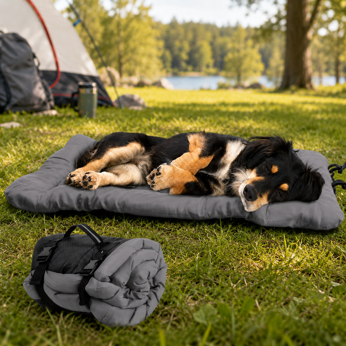 Portable Dog Bed for Camping & Car Travel, Roll-Up Mat