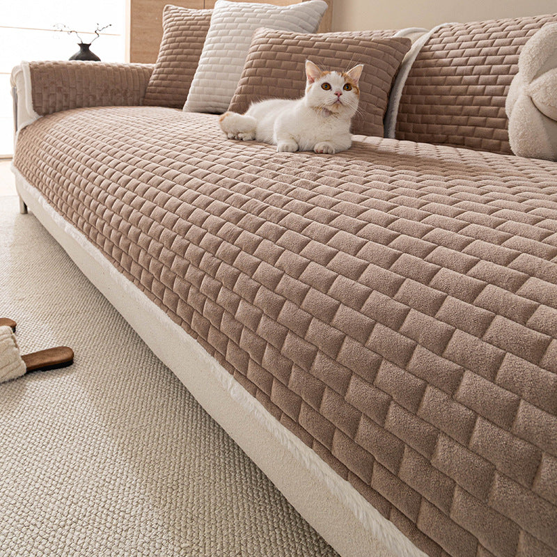 Khaki quilted crystal velvet sofa cover