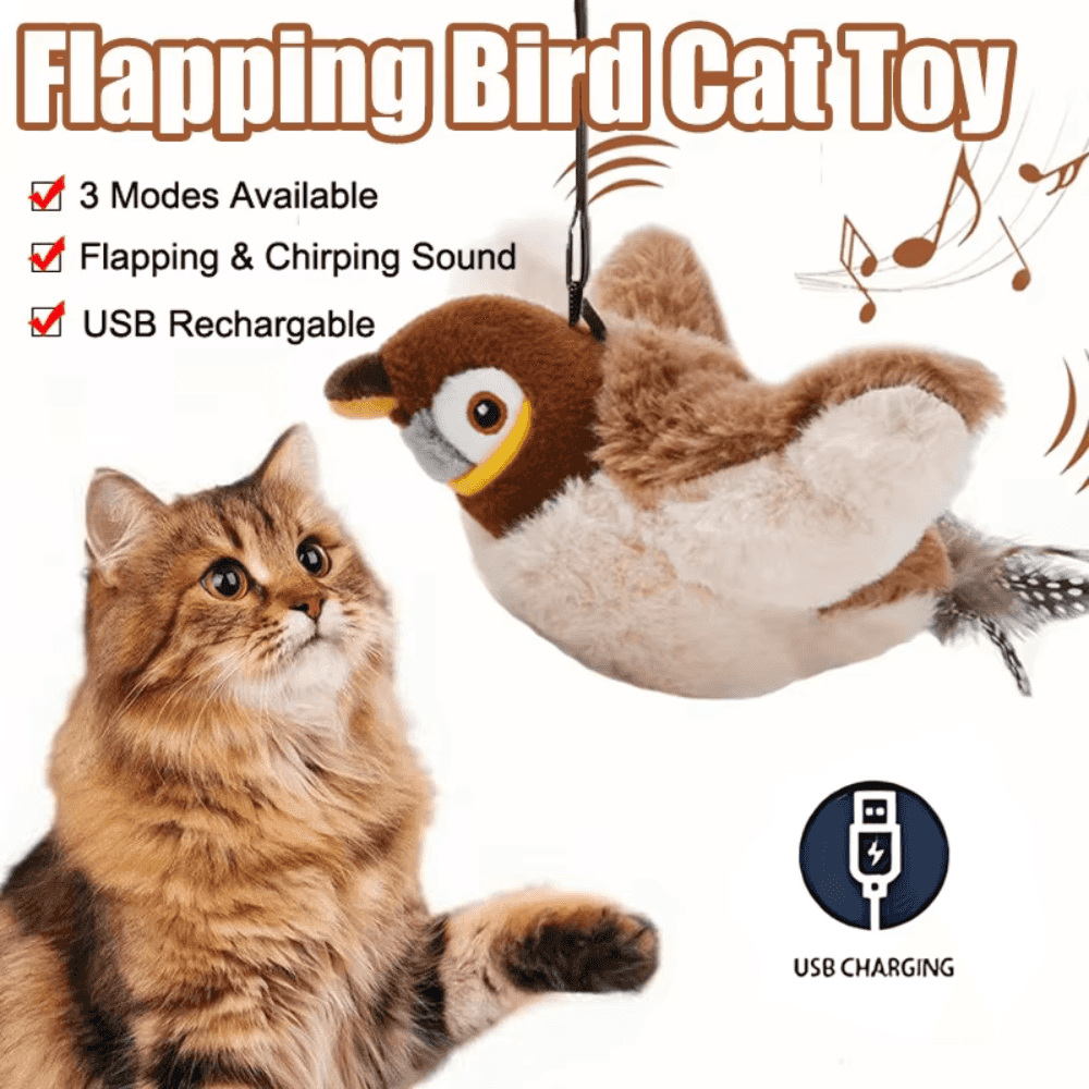 Flapping Bird Cat Toy with Realistic Flapping Wings and Chirping Sounds — USB Rechargeable Interactive Toy for Cats