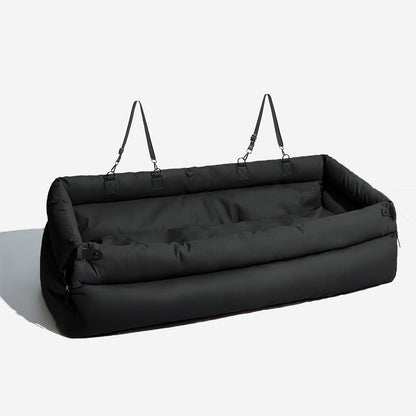 Black faux leather dog car booster seat bed, back seat size