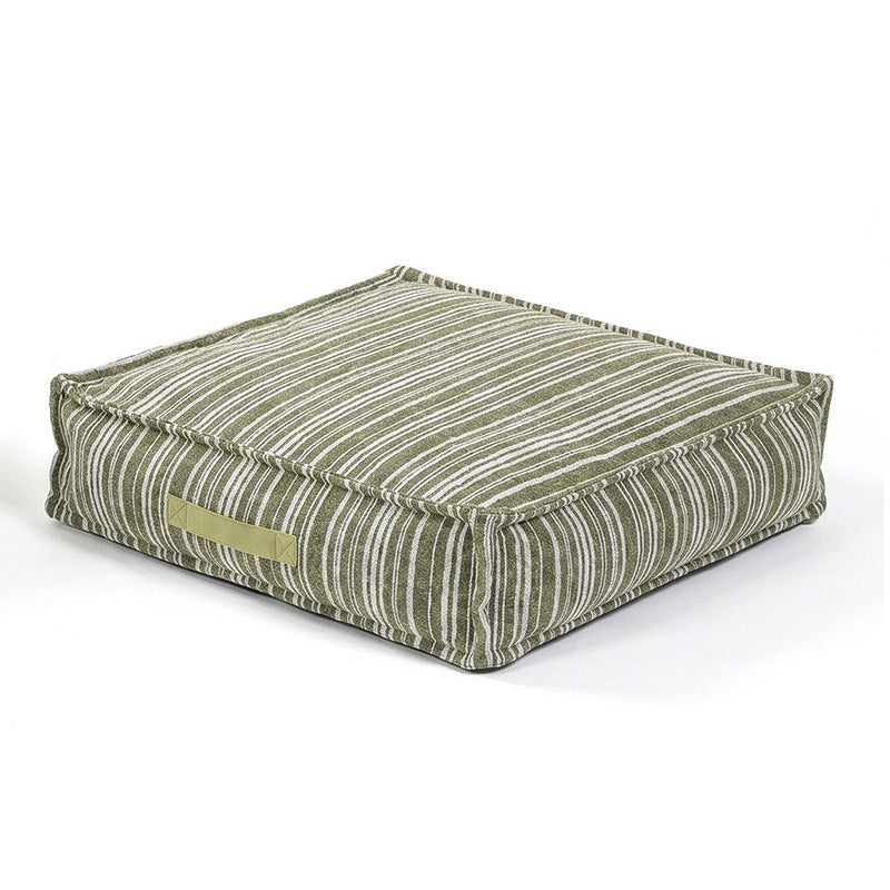 Green corduroy stripe floor cushion dog bed, 65 x 65 x 15 cm low