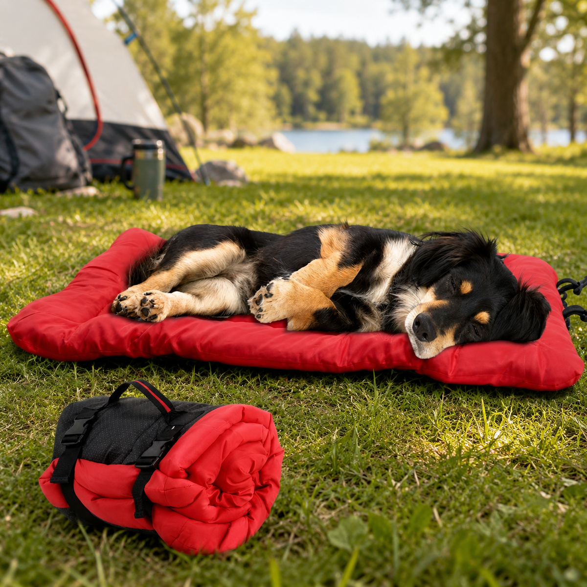 Portable Dog Bed for Camping & Car Travel, Roll-Up Mat