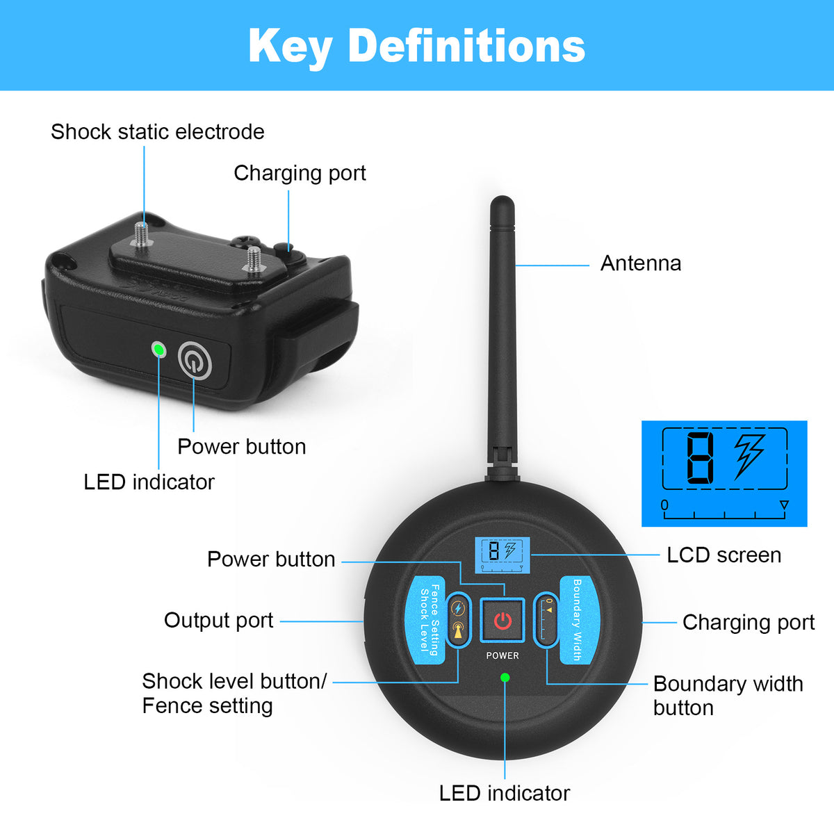 Wireless dog fence controls and parts