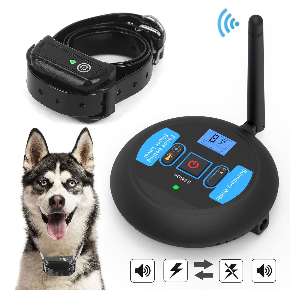 Wireless dog fence transmitter and collar