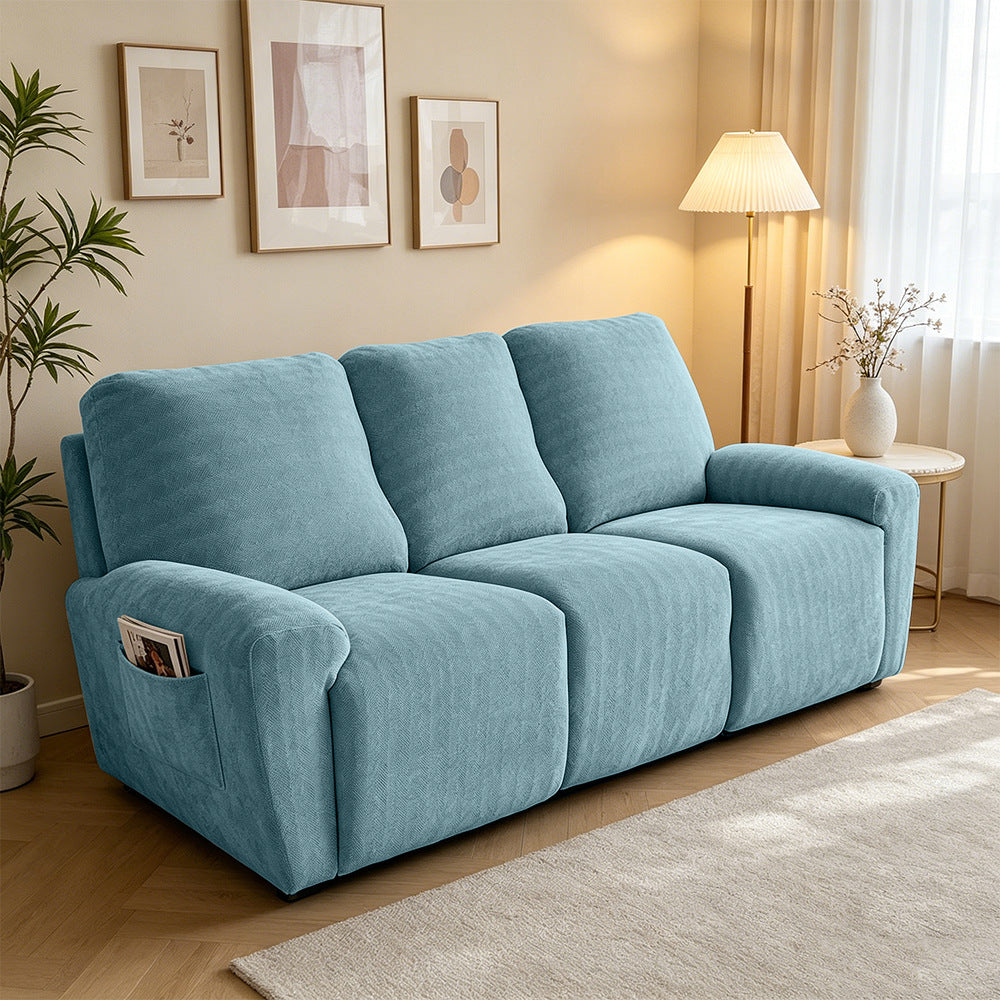 Blue herringbone chenille recliner sofa cover