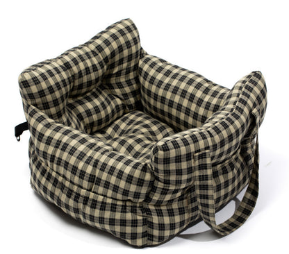 Khaki retro check dog car seat bed