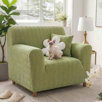 Luxurious Cream Herringbone Stretch Armchair Cover – Elegant Aesthetic, Magic-Fit