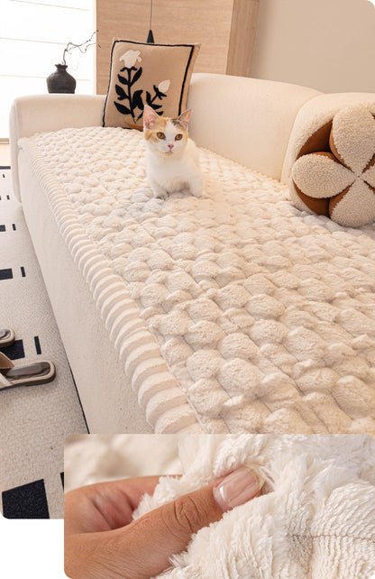 Cloud white plush cover with cat