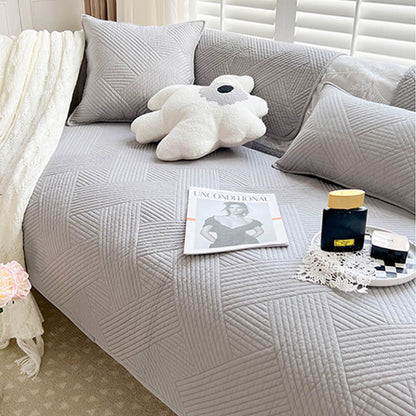 All-Season Minimalist Solid Cotton Geometric Quilted Couch Cover with Anti-Slip Backing