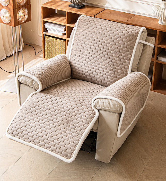 One piece recliner cover covering backrest, seat, footrest and arms