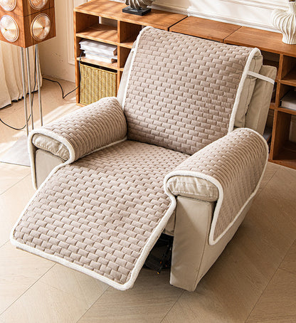 One piece recliner cover covering backrest, seat, footrest and arms