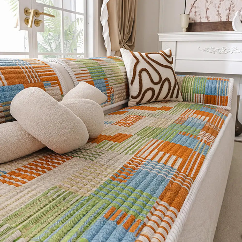 Artistic Quilted Line Sofa Cover – Non-Slip, Protective and Comfortable Couch Protector