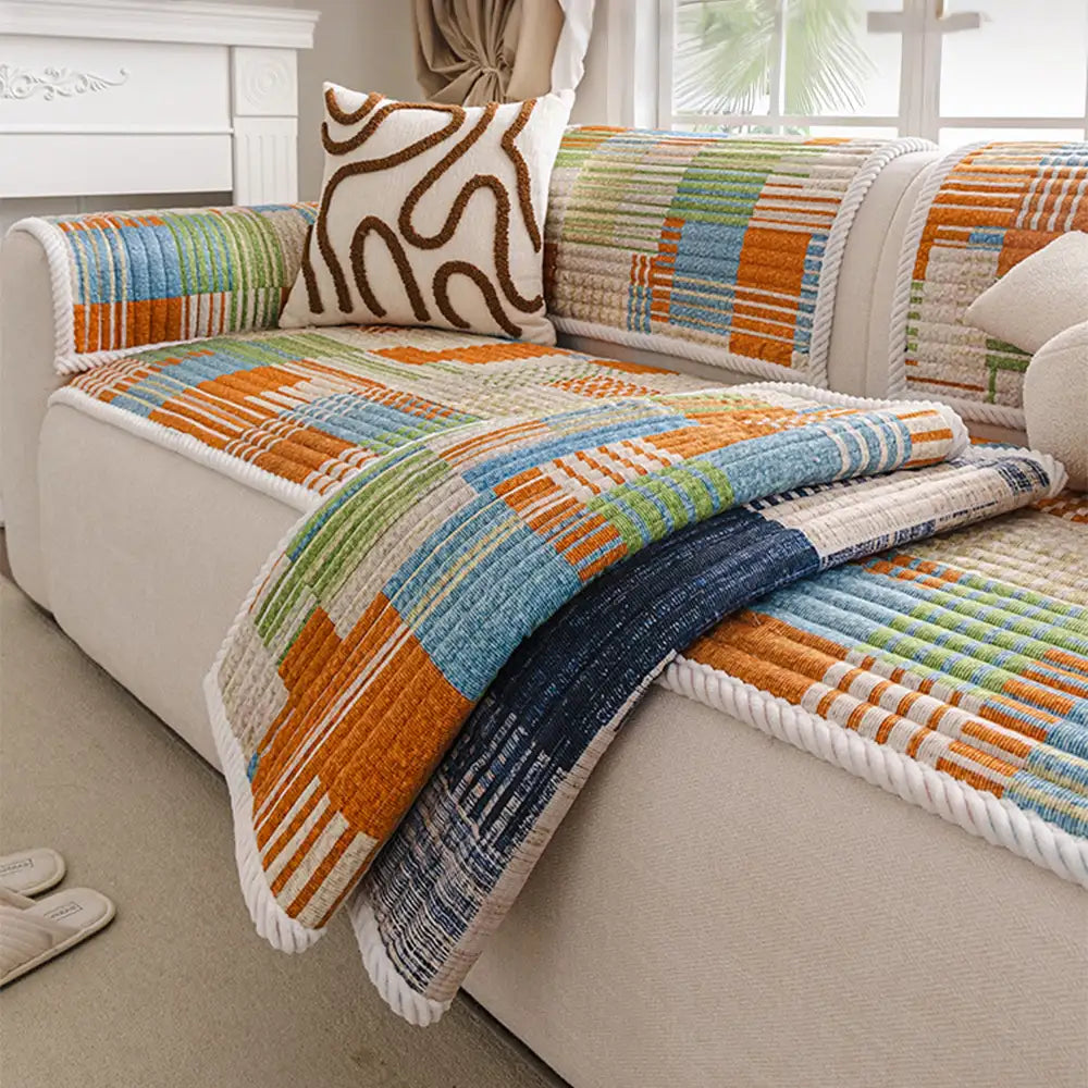 Artistic Quilted Line Sofa Cover – Non-Slip, Protective and Comfortable Couch Protector