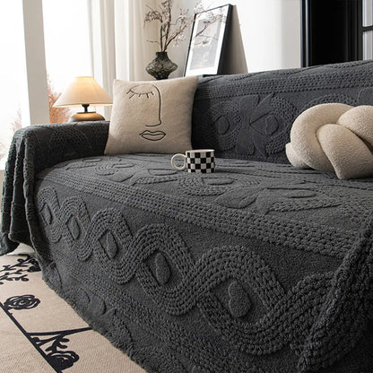 Bowknot Jacquard Plush Sofa Blanket - Soft Multifunctional Couch Cover and Cozy Throw