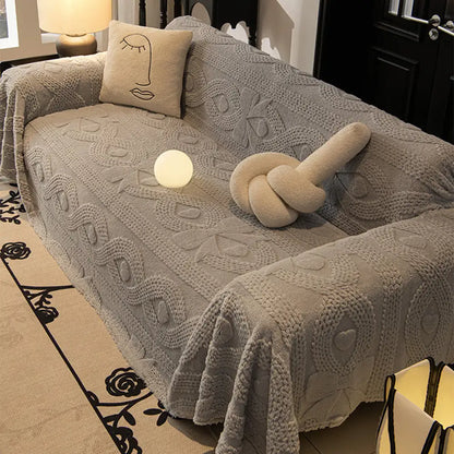 Bowknot Jacquard Plush Sofa Blanket - Soft Multifunctional Couch Cover and Cozy Throw