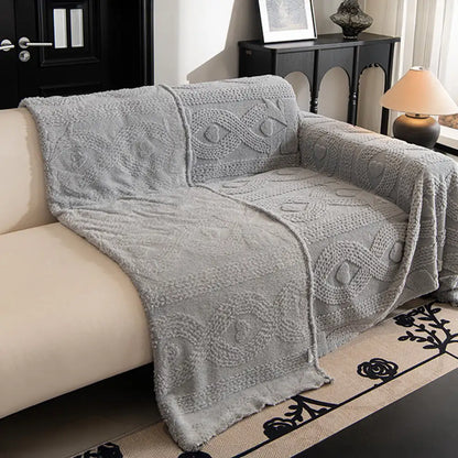 Bowknot Jacquard Plush Sofa Blanket - Soft Multifunctional Couch Cover and Cozy Throw