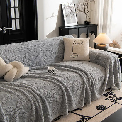 Bowknot Jacquard Plush Sofa Blanket - Soft Multifunctional Couch Cover and Cozy Throw
