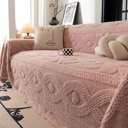 Bowknot Jacquard Plush Sofa Blanket - Soft Multifunctional Couch Cover and Cozy Throw