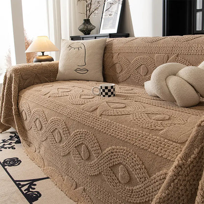 Bowknot Jacquard Plush Sofa Blanket - Soft Multifunctional Couch Cover and Cozy Throw