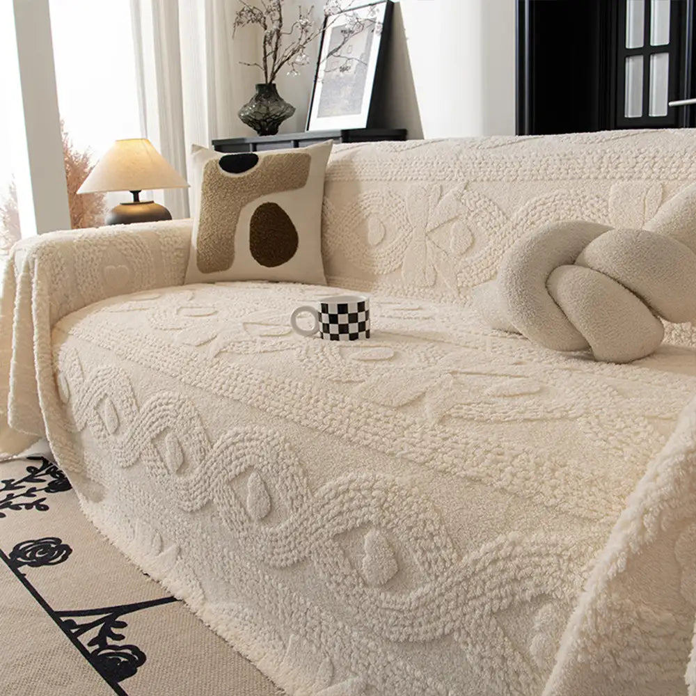 Bowknot Jacquard Plush Sofa Blanket - Soft Multifunctional Couch Cover and Cozy Throw