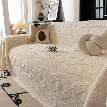 Bowknot Jacquard Plush Sofa Blanket - Soft Multifunctional Couch Cover and Cozy Throw