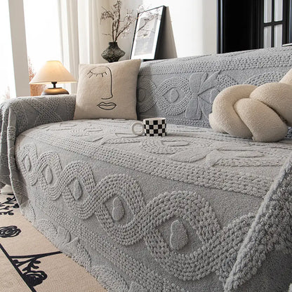 Bowknot Jacquard Plush Sofa Blanket - Soft Multifunctional Couch Cover and Cozy Throw