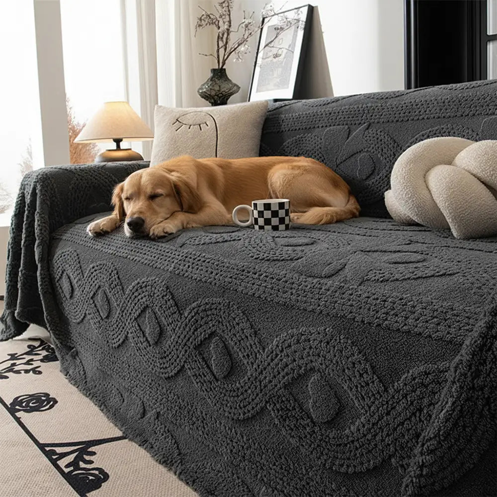 Bowknot Jacquard Plush Sofa Blanket - Soft Multifunctional Couch Cover and Cozy Throw