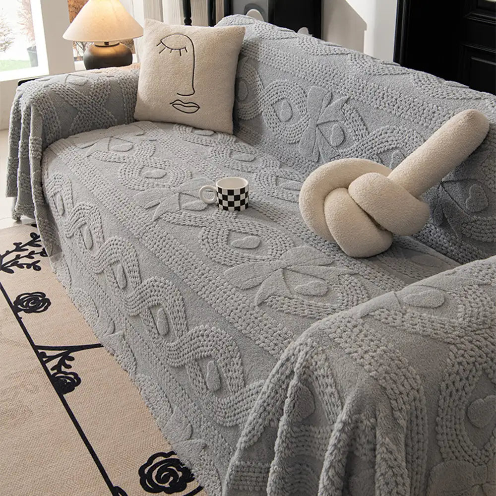 Bowknot Jacquard Plush Sofa Blanket - Soft Multifunctional Couch Cover and Cozy Throw