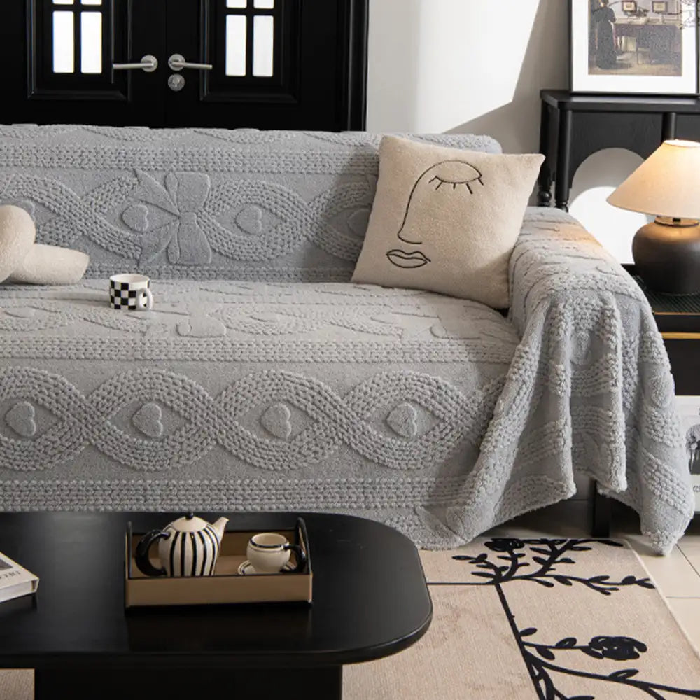 Bowknot Jacquard Plush Sofa Blanket - Soft Multifunctional Couch Cover and Cozy Throw