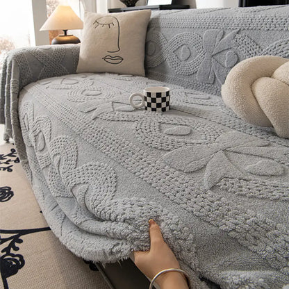 Bowknot Jacquard Plush Sofa Blanket - Soft Multifunctional Couch Cover and Cozy Throw