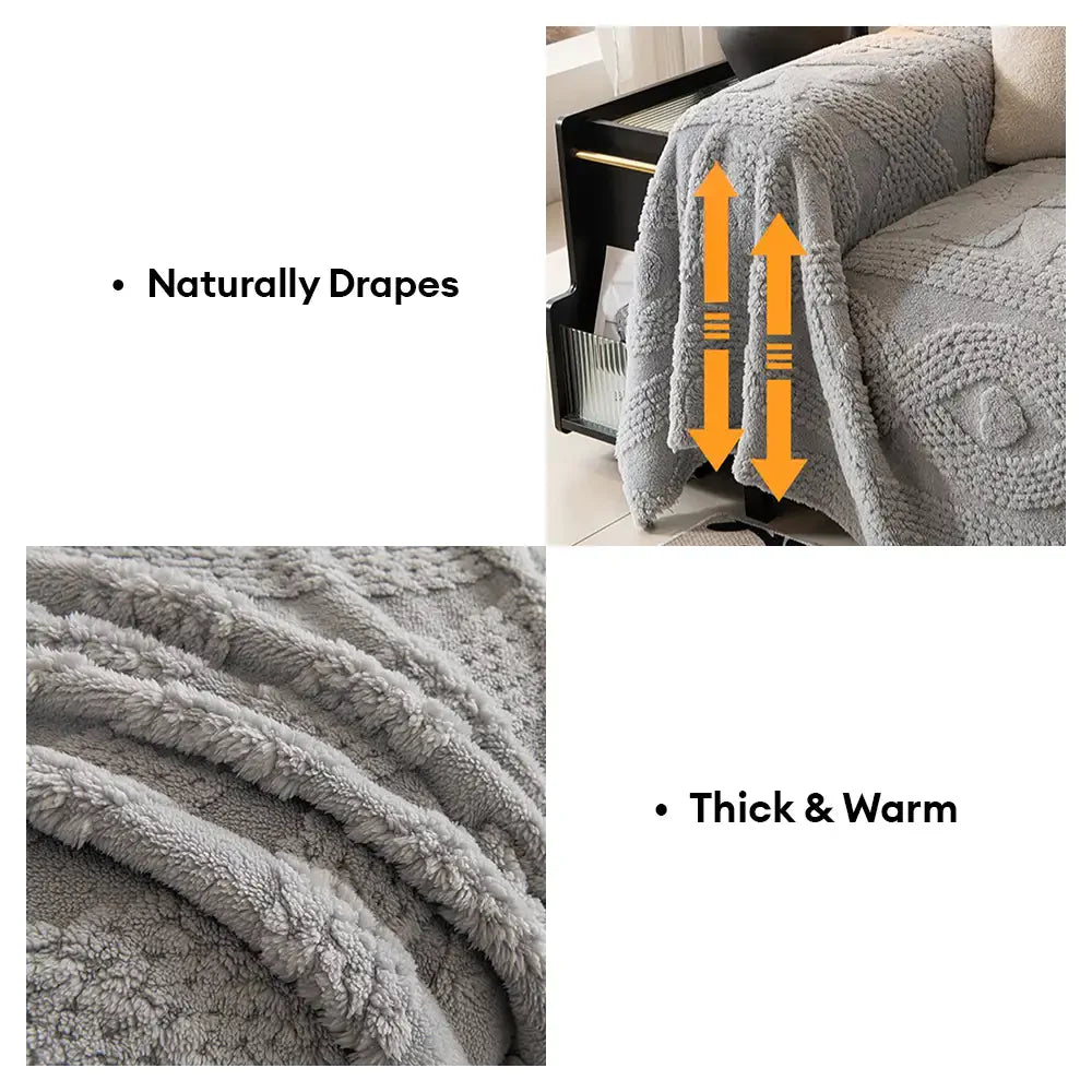 Bowknot Jacquard Plush Sofa Blanket - Soft Multifunctional Couch Cover and Cozy Throw