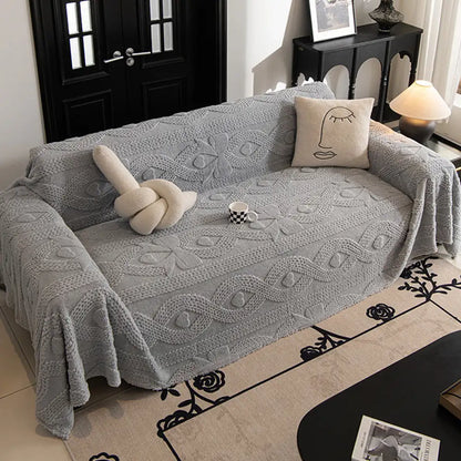 Bowknot Jacquard Plush Sofa Blanket - Soft Multifunctional Couch Cover and Cozy Throw