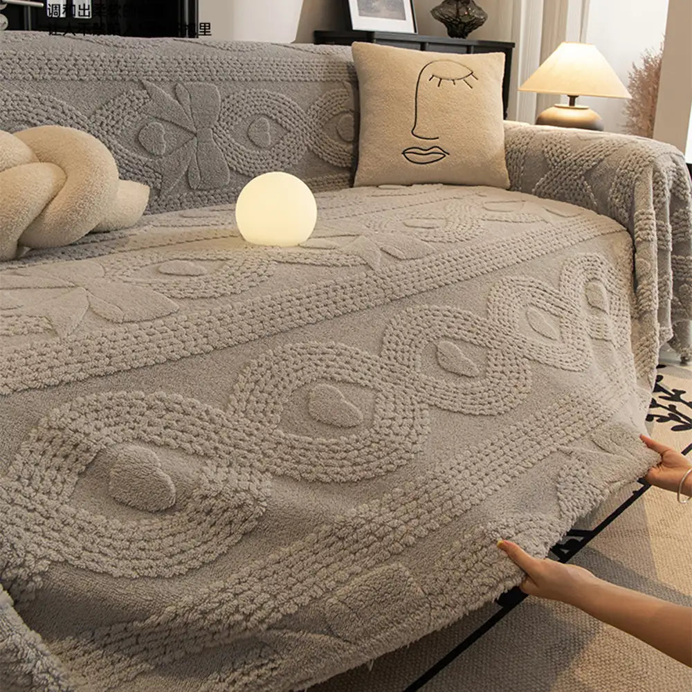 Bowknot Jacquard Plush Sofa Blanket - Soft Multifunctional Couch Cover and Cozy Throw