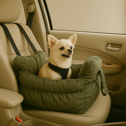 Dog Car Seat | Luxury Travel Bed with Safety Harness Clip & Washable Cover