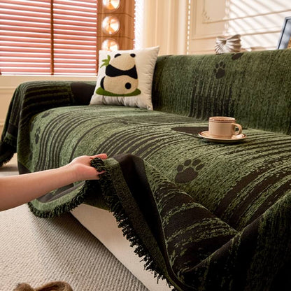 Chenille Cartoon Paw Print Couch Cover - Soft Anti-Scratch Throw Protector for Sofa