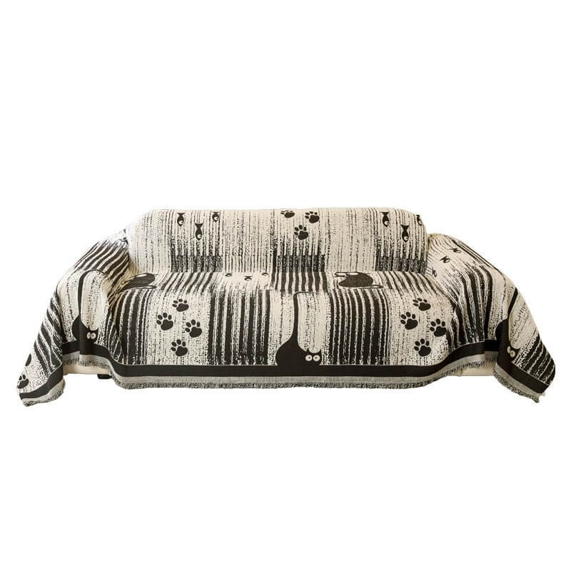 Chenille Cartoon Paw Print Couch Cover - Soft Anti-Scratch Throw Protector for Sofa